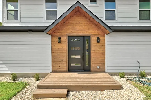 a view of outdoor space and a garage