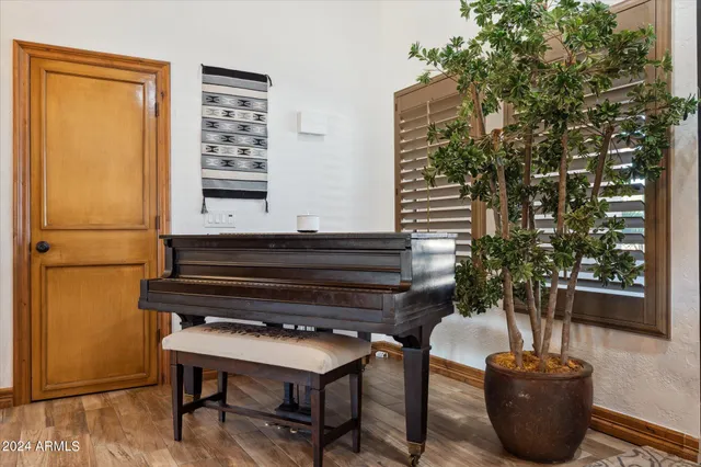 a sitting area with furniture and a potted plant