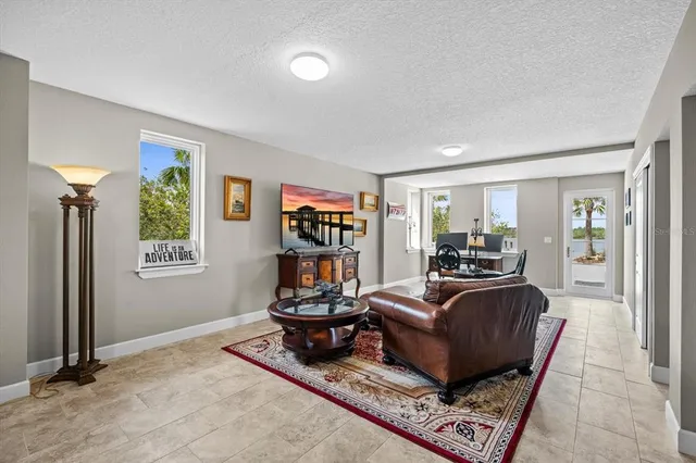 a view of a patio with swimming pool