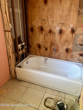 a bathroom with a bathtub