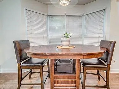 a table and chairs in a room