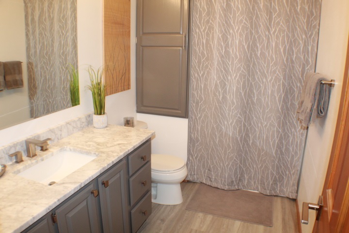 4241 Gloucester Road Roscoe, IL 61073 - Photo 20 of 50 a bathroom with a granite countertop sink and a mirror