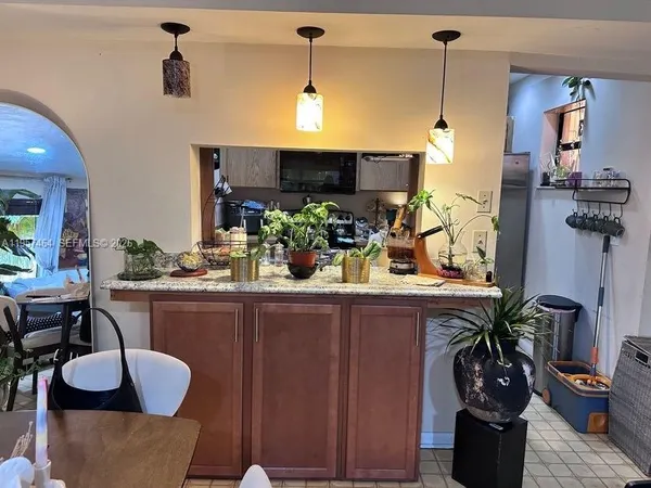 a room with furniture and potted plant