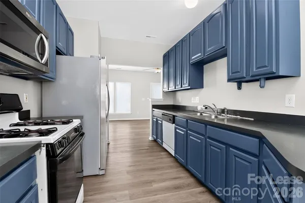 a kitchen with stainless steel appliances granite countertop a stove and a sink