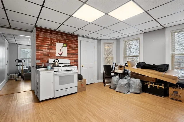 a large white room with a large window