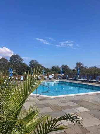 a view of a lake with a big yard