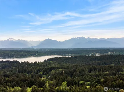 a view of lake with mountain and trees in the background
