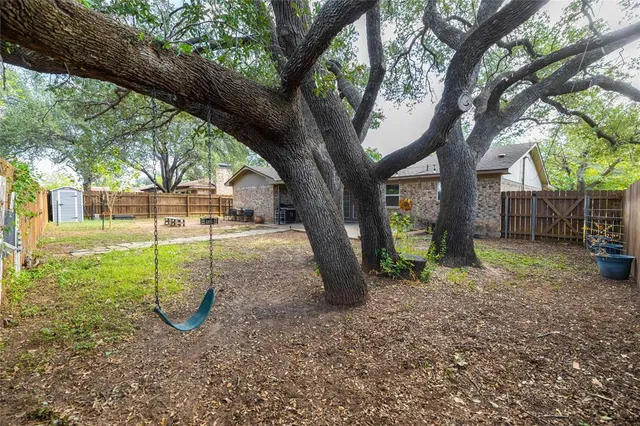 a view of a yard with a tree