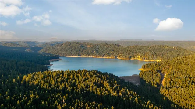 a view of lake with green space