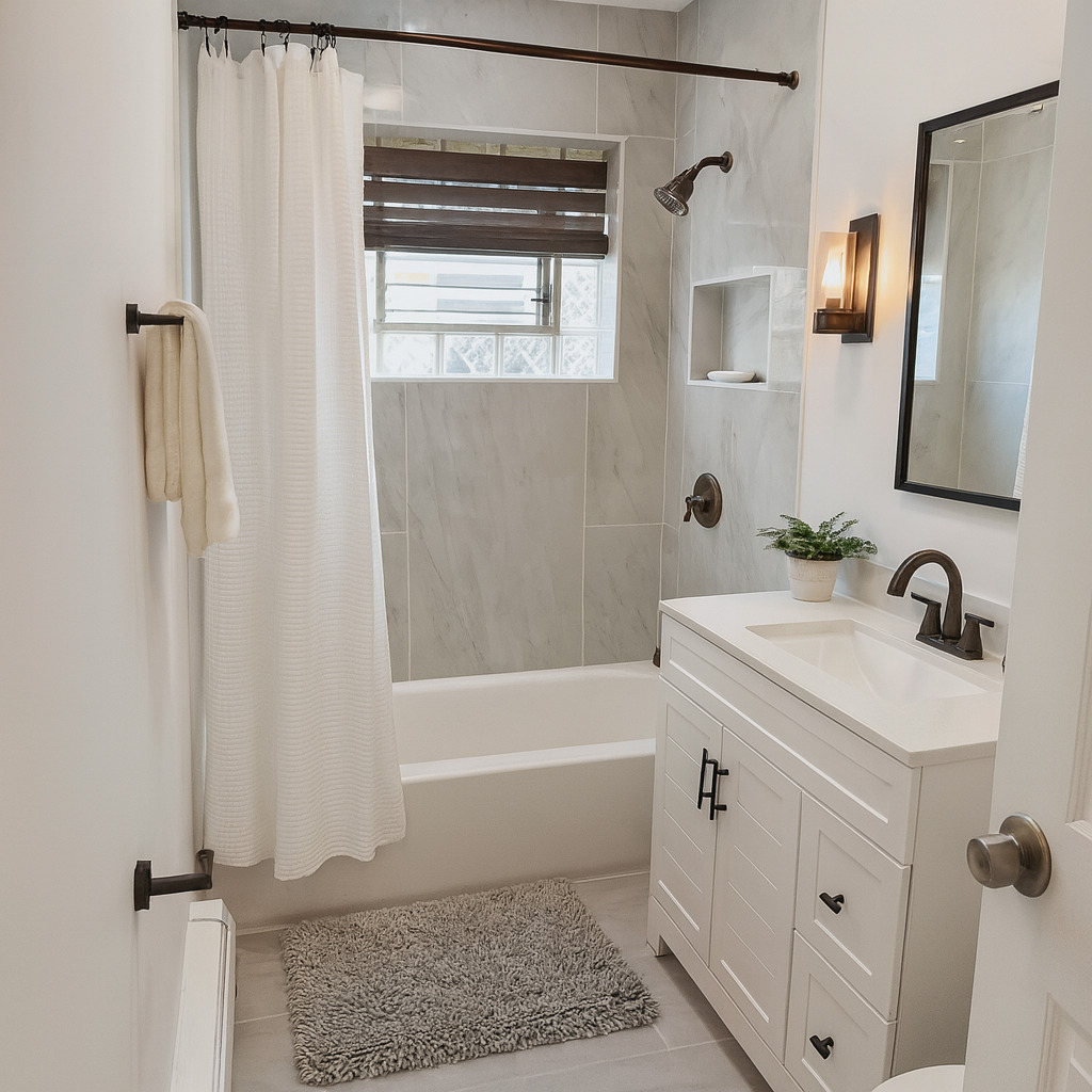 8228 West Walsh Lane, Unit 3F River Grove, IL 60171 - Photo 8 of 20 a bathroom with a sink a mirror and a bathtub