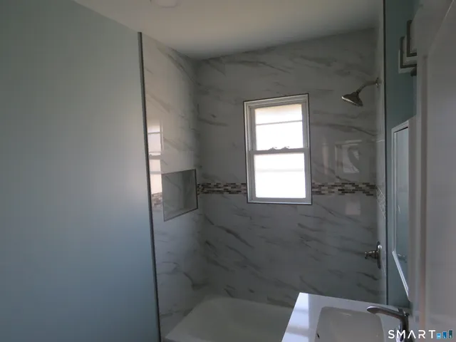 a bathroom with a window