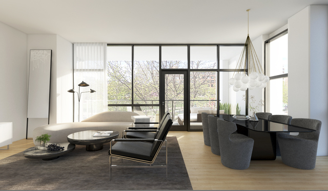 111 South Peoria Street, Unit 606 Chicago, IL 60607 - Photo 3 of 6 a living room with furniture and floor to ceiling windows