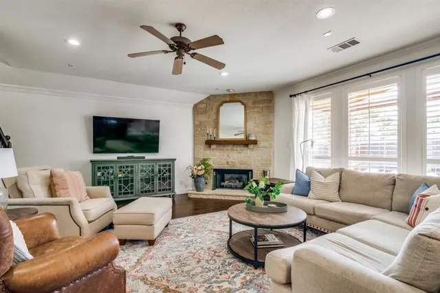 a living room with furniture fireplace and a flat screen tv