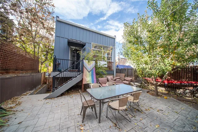a view of a chairs and table in the patio