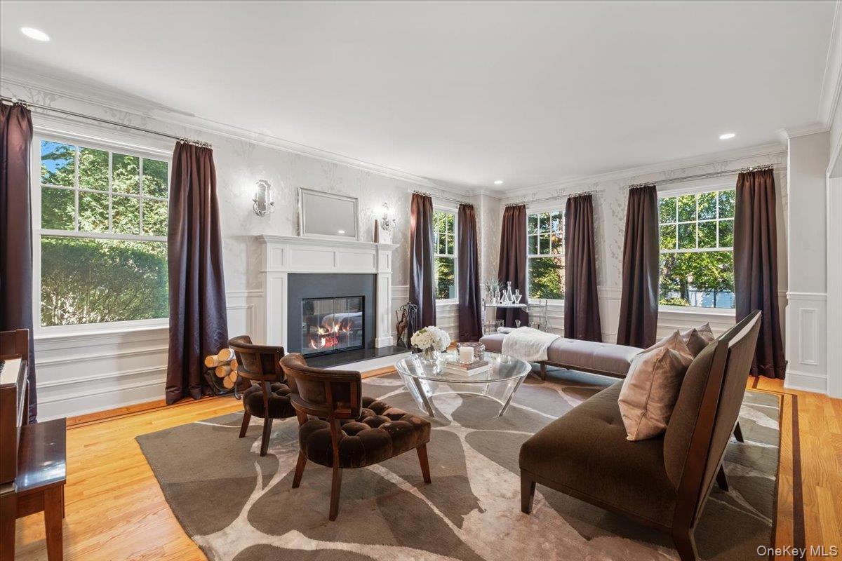 96 Brookby Road Scarsdale, NY 10583 - Photo 6 of 45 Another view of the living room and wood burning fireplace