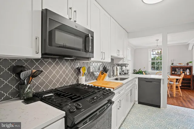 a kitchen with a stove and a microwave