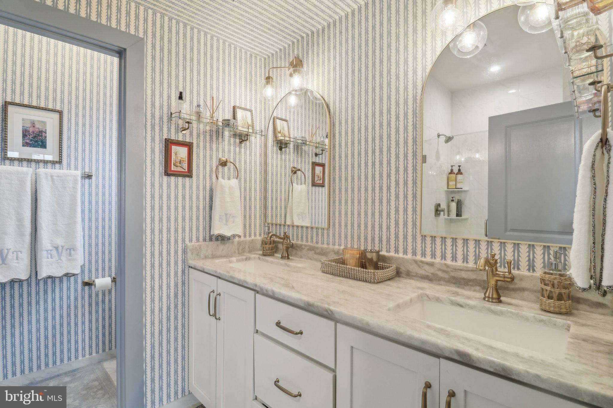 2256 South Glebe Road Arlington, VA 22206 - Photo 30 of 53 a bathroom with a double vanity sink and a mirror