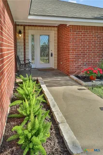 a view of a garden with pathway