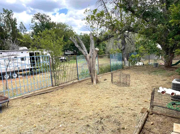 a view of a yard with plants and trees