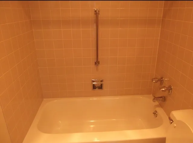 a bathroom with a bathtub