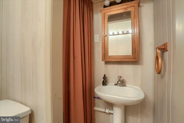 a bathroom with a sink a mirror and a toilet