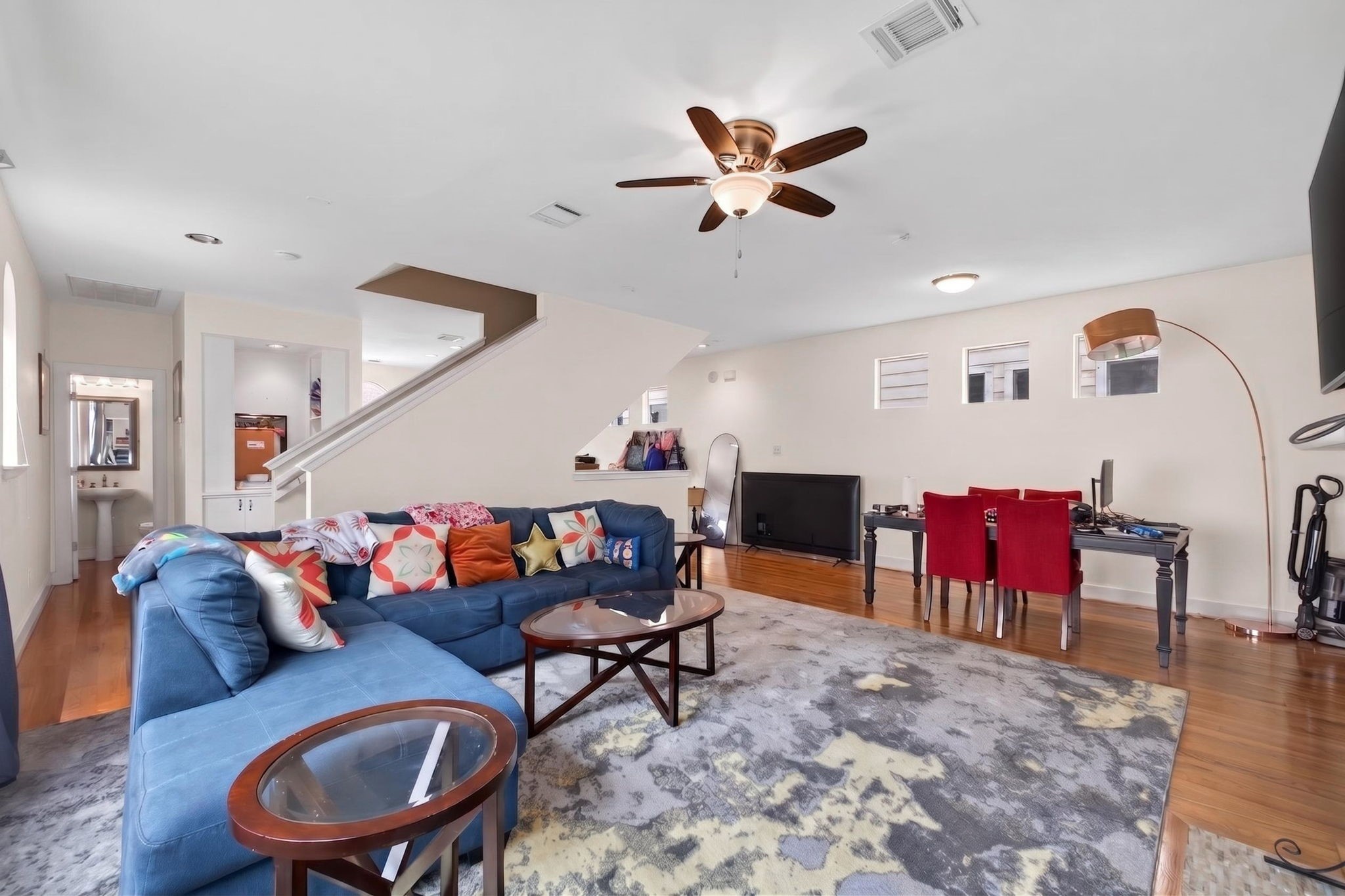 5207 Cornish Street Houston, TX 77007 - Photo 14 of 38 Spacious Living room & Dining area w/gas fireplace, Built-in storage, & lots of natural light