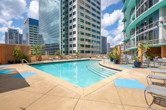 a view of a city with tall buildings