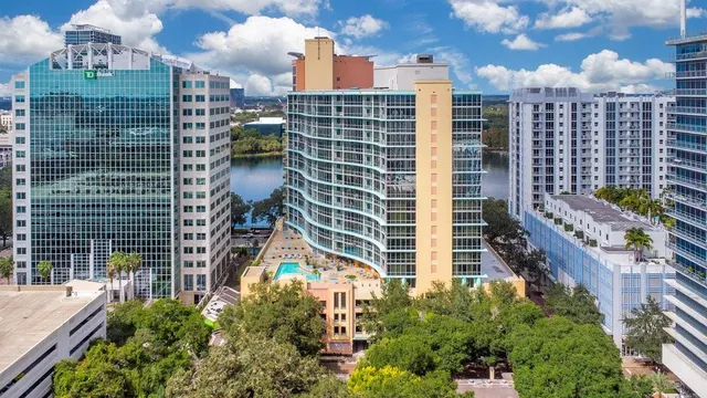 a view of a city with tall buildings