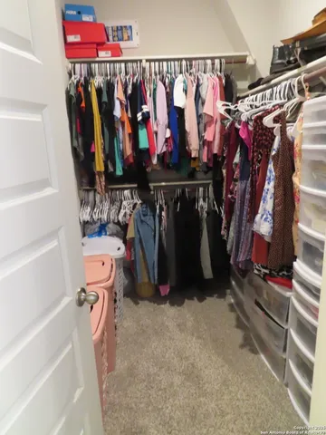 a view of walk in closet with clothes