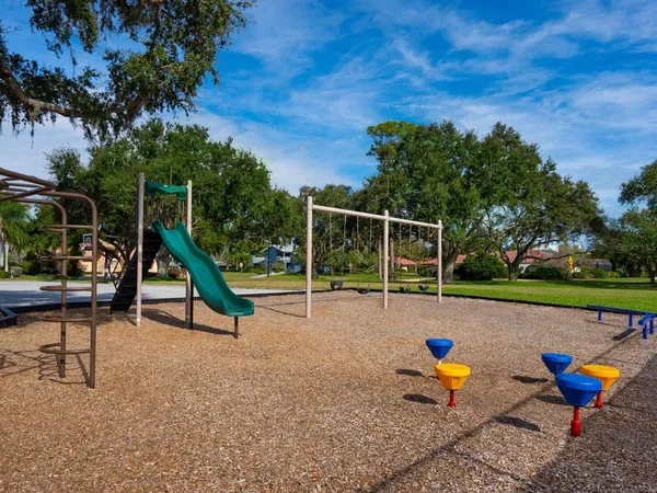 a view of a park with slide