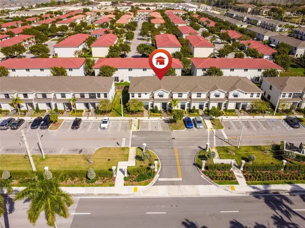 a view of a park with swings