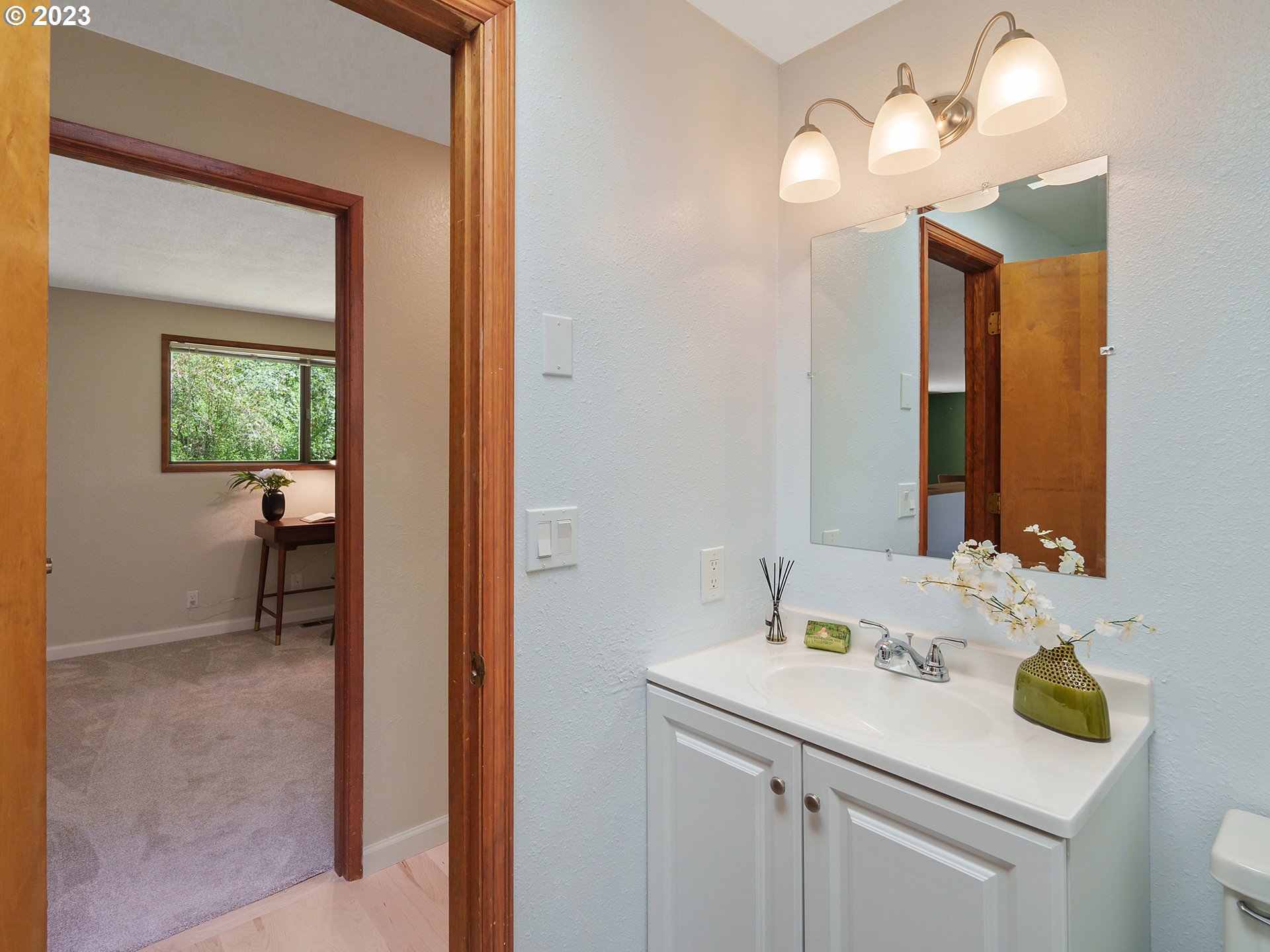 1009 South 70th Street Springfield, OR 97478 - Photo 39 of 48 a bathroom with a sink vanity and a mirror