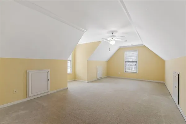 a view of a yard with trees and bushes