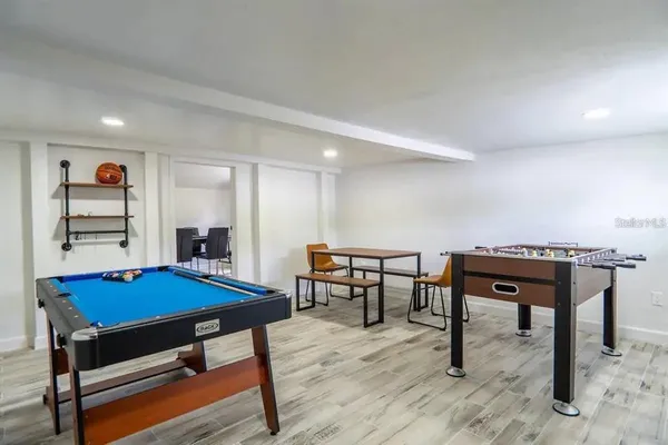 a room with pool table