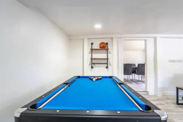 a view of balcony with furniture