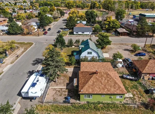 an aerial view of a house