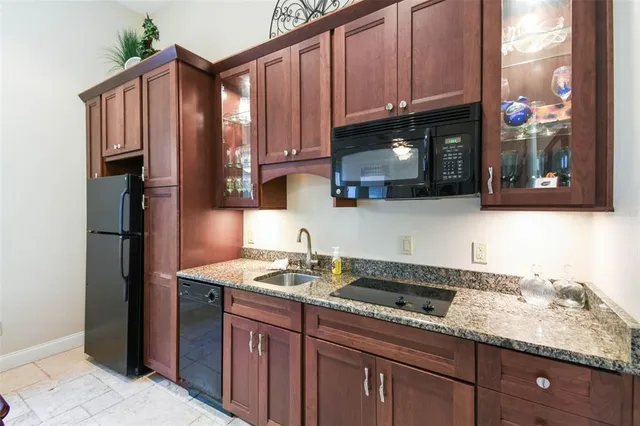 a garden view with a seating space