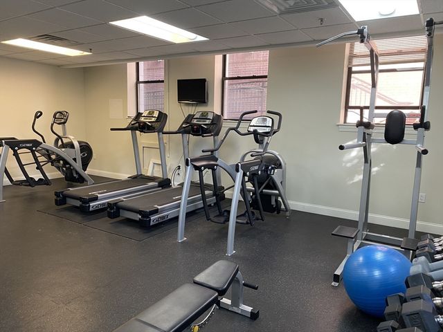 a view of a room with gym equipment