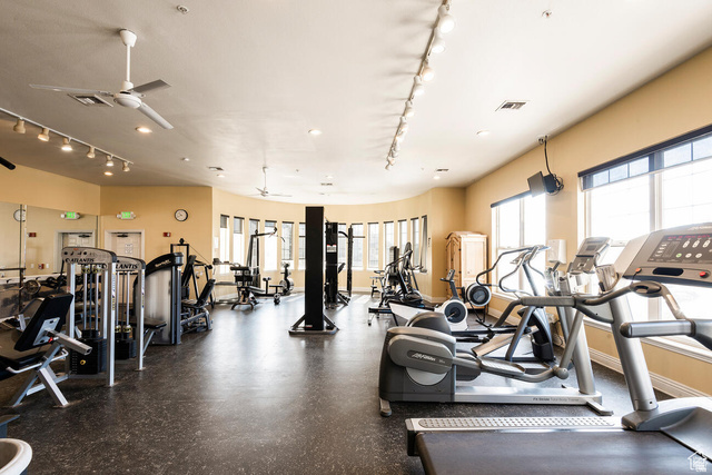 900 Bitner Road, Unit M 17 Park City, UT 84098 - Photo 24 of 29 Gym with track lighting and ceiling fan