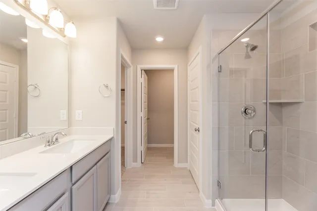 a bathroom with a shower