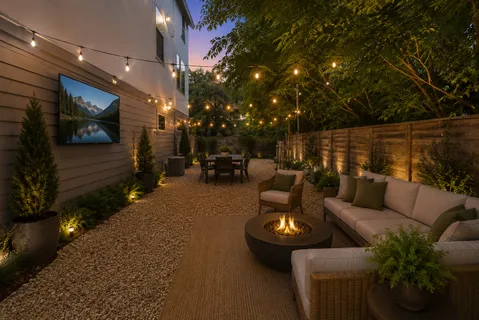 a outdoor living space with furniture and a potted plant