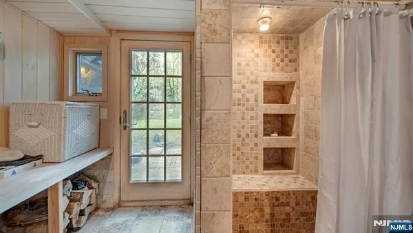a view of a bathroom with a shower
