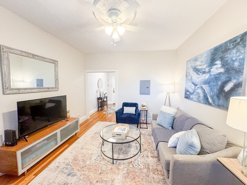 29 Mt Hood Road, Unit 12FURNISHED Boston, MA 02135 - Photo 2 of 11 a living room with furniture and a fireplace