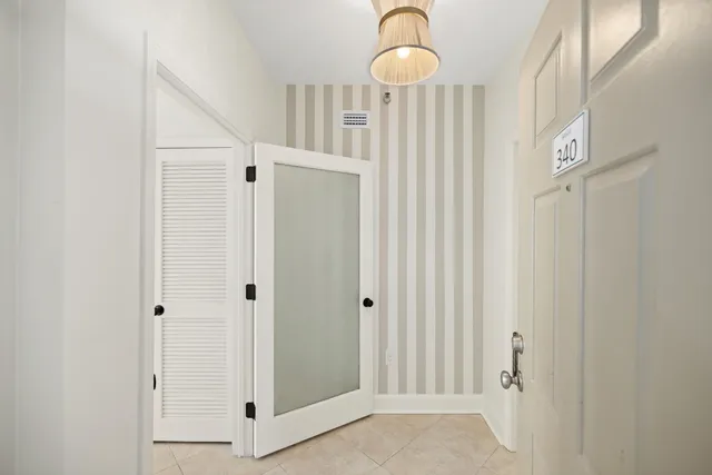 a view of balcony with wooden floor