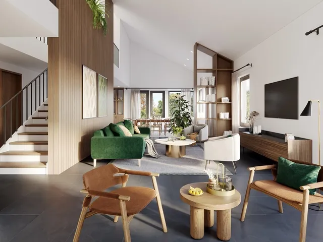 a living room with furniture a rug and a flat screen tv