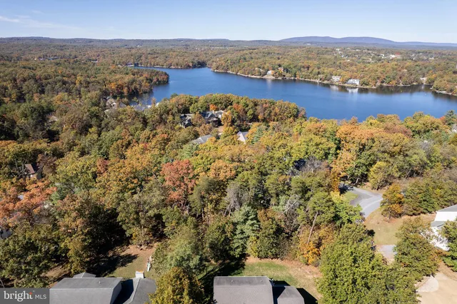 an aerial view of town with residential house and mountain view