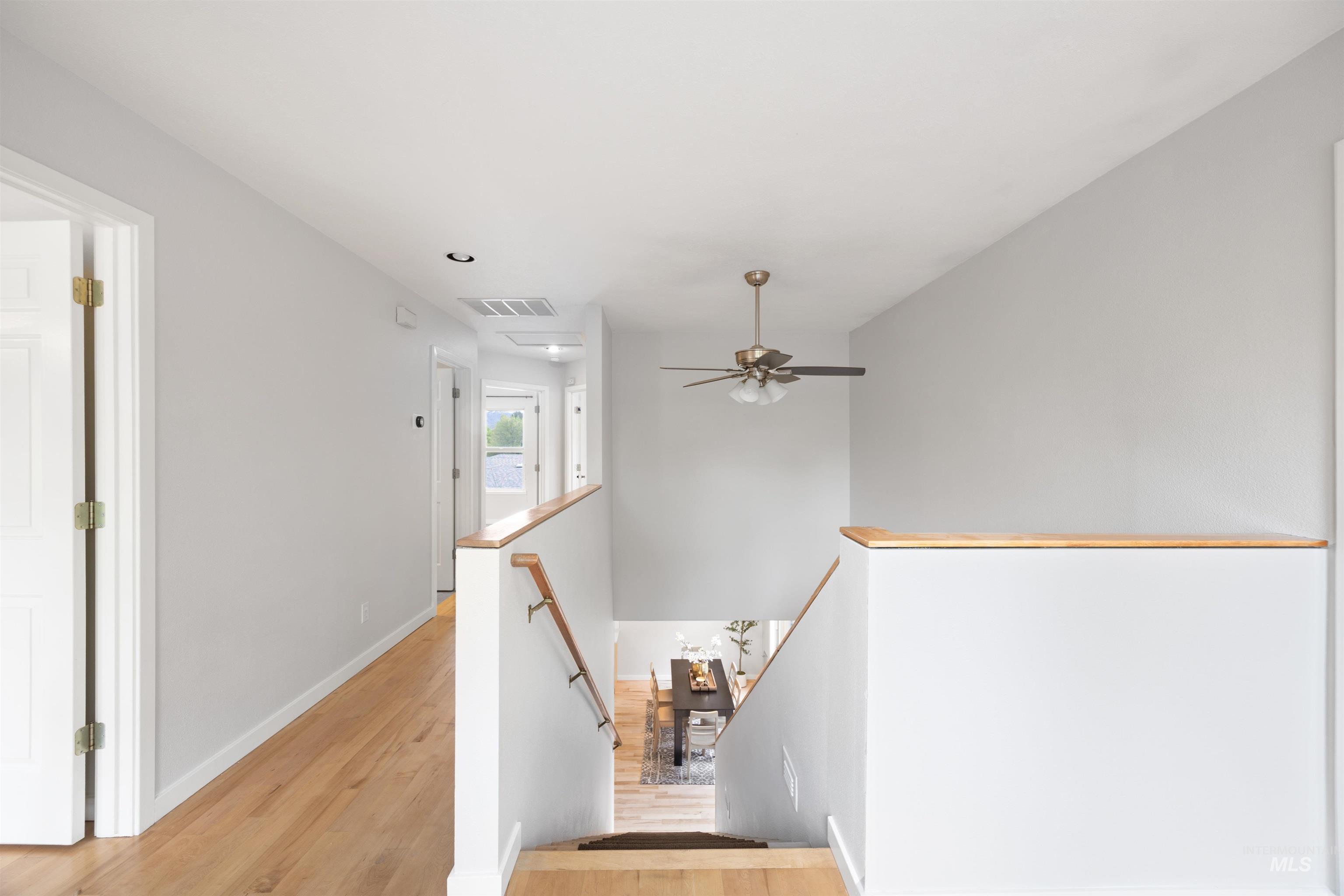 1313 Martin Street Boise, ID 83706 - Photo 31 of 46 Stairs with wood finished floors, ceiling fan, and recessed lighting