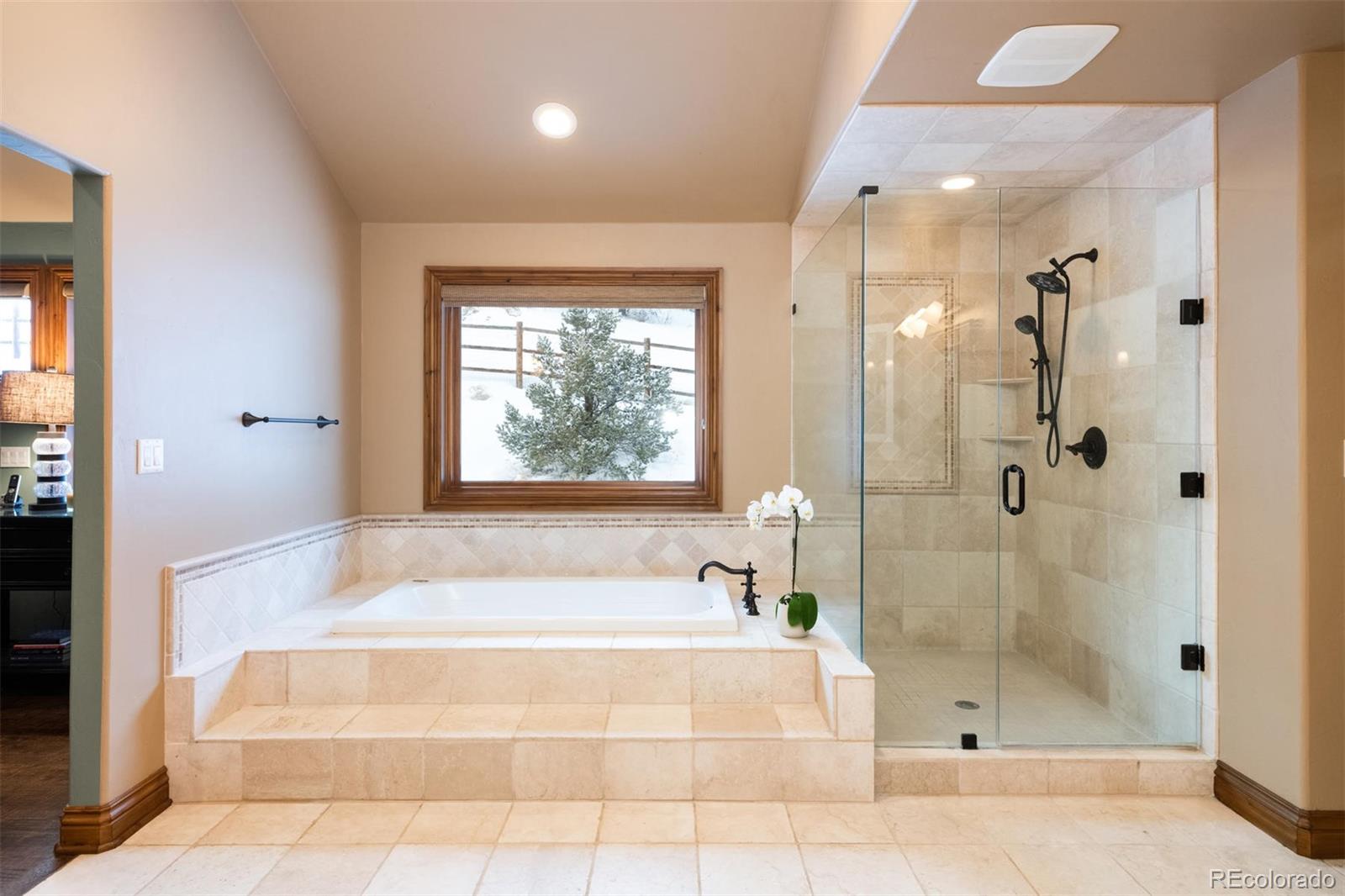 497 Meadow Vista Drive Evergreen, CO 80439 - Photo 20 of 40 a spacious bathroom with a bathtub and shower
