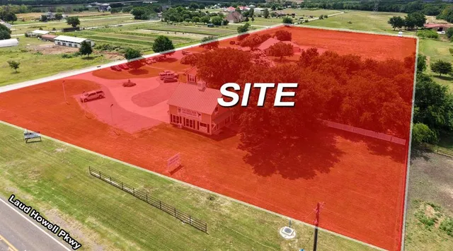 a view of a tennis ground with a large trees