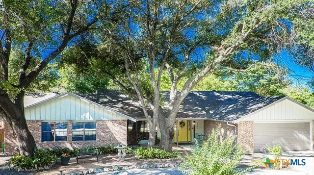a tree in front of a white house